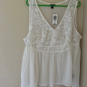 Brand new with tags sheer tank top white chiffon embroidered